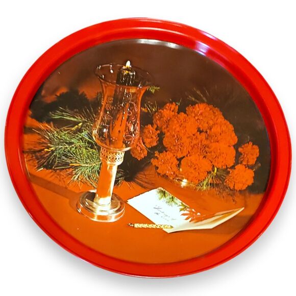 Vintage Set of 3 Christmas Tin Trays Atlantic Can Co Style Round Serving MCM - Picture 12 of 16